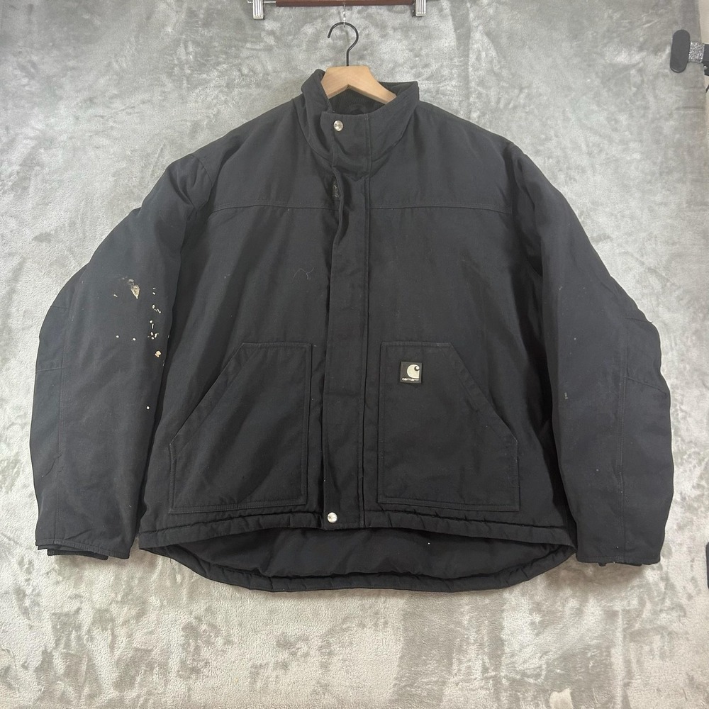 Carhartt Jacket Mens Large Black Canvas Full Zip Insulated Workwear Parka J174